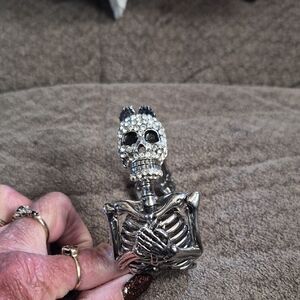 Silver Rhinestone Skeleton Cuff Bracelet